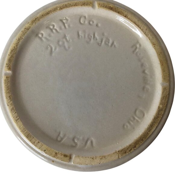 RRP Co 2 Qt Crock High Jar Sue’s Kitchen Blue Script Stoneware Roseville VTG USA - Picture 2 of 5